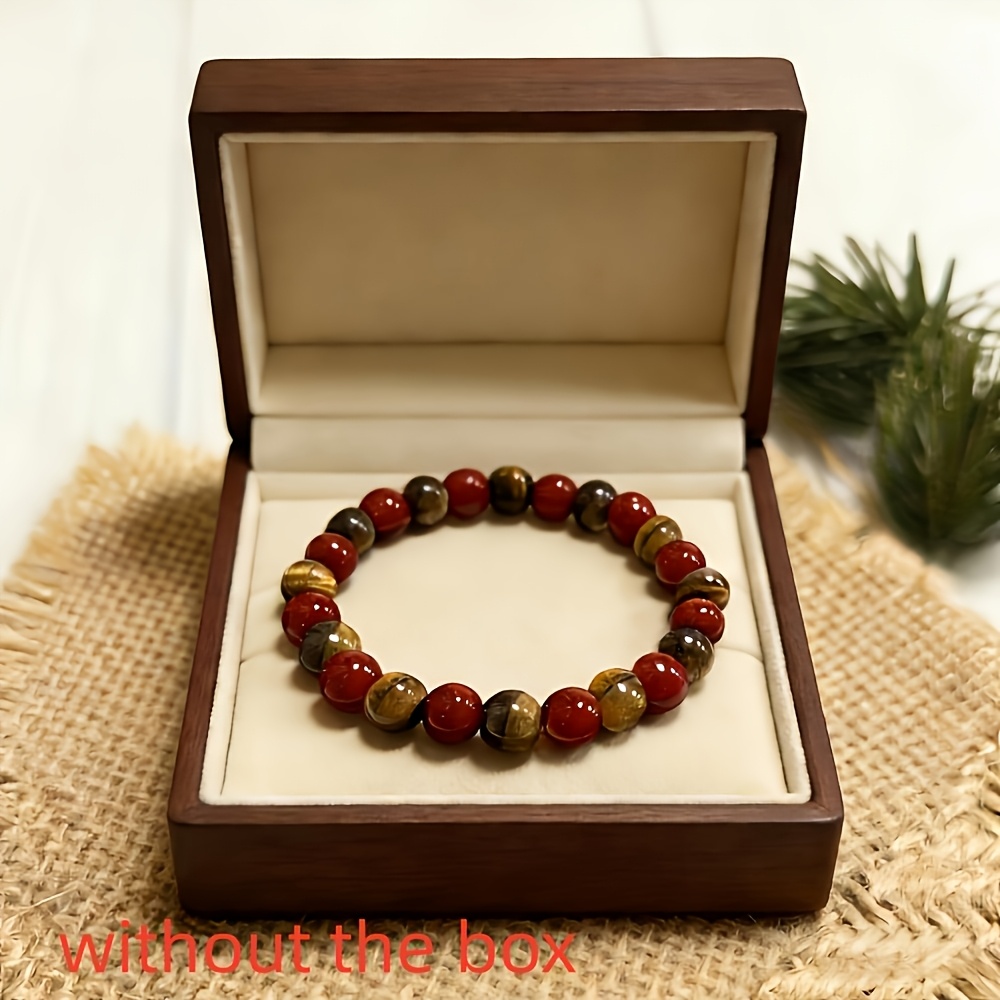 TEMU Bracelet tendance 1 pièce avec perles d'espacement en œil-de-tigre et perles rouges, élastique, convient aux hommes et aux femmes pour un , les