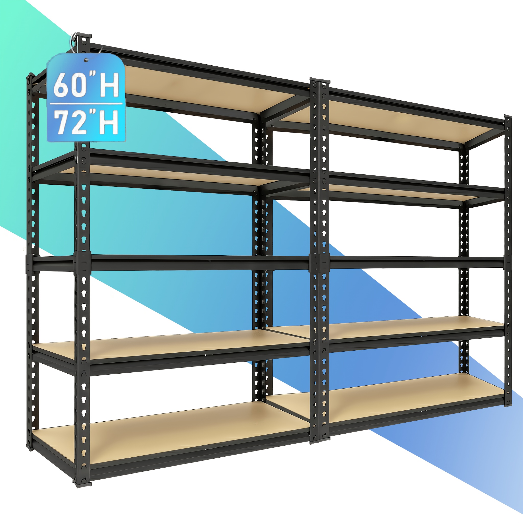 60 72 heavy duty garage storage shelves 2000 lbs capacity metal rack with 5 adjustable wood shelves easy boltless assembly perfect multipurpose organizer for home   and kitchen utility shelves