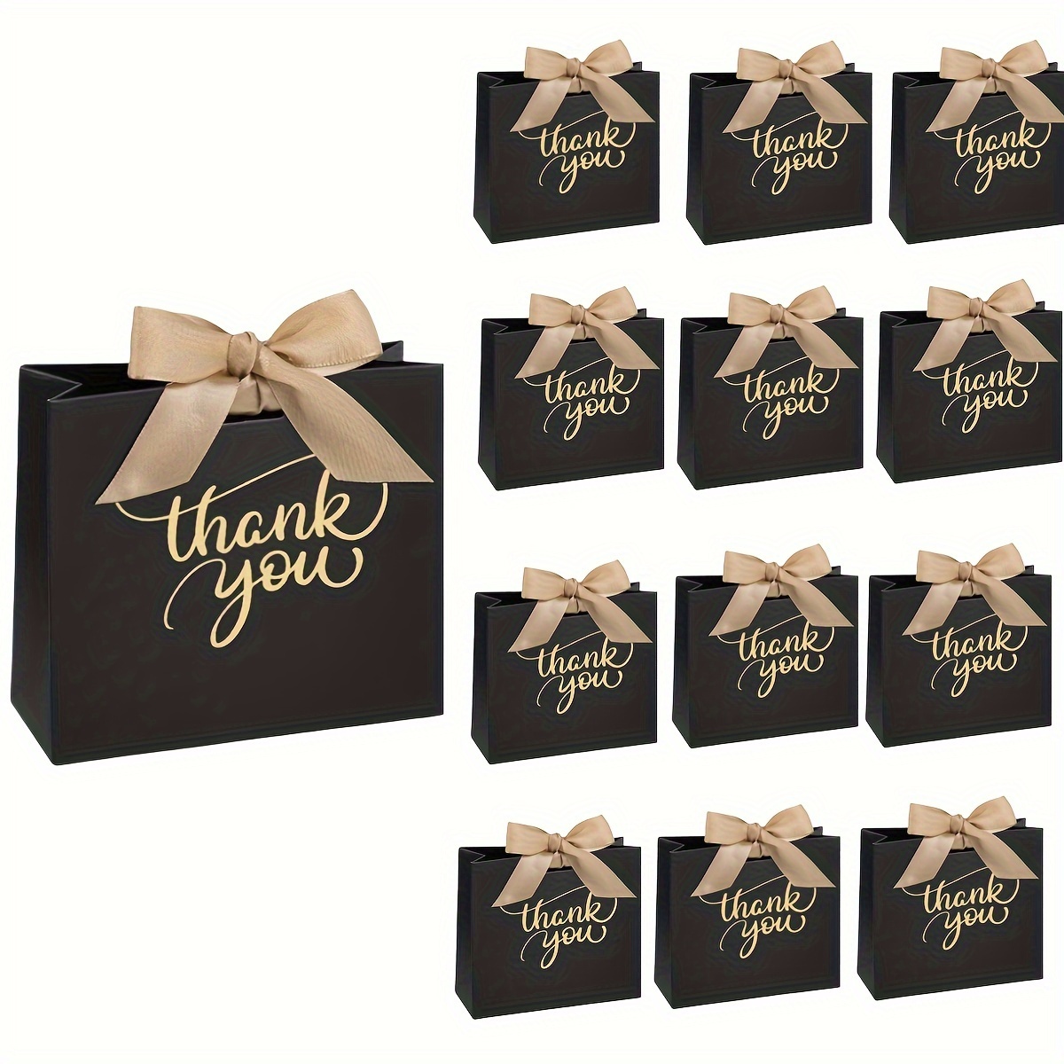 

12 Thank You Gift Bags With Bow Ribbons - Perfect For Birthdays, Weddings, And More - Paper Material