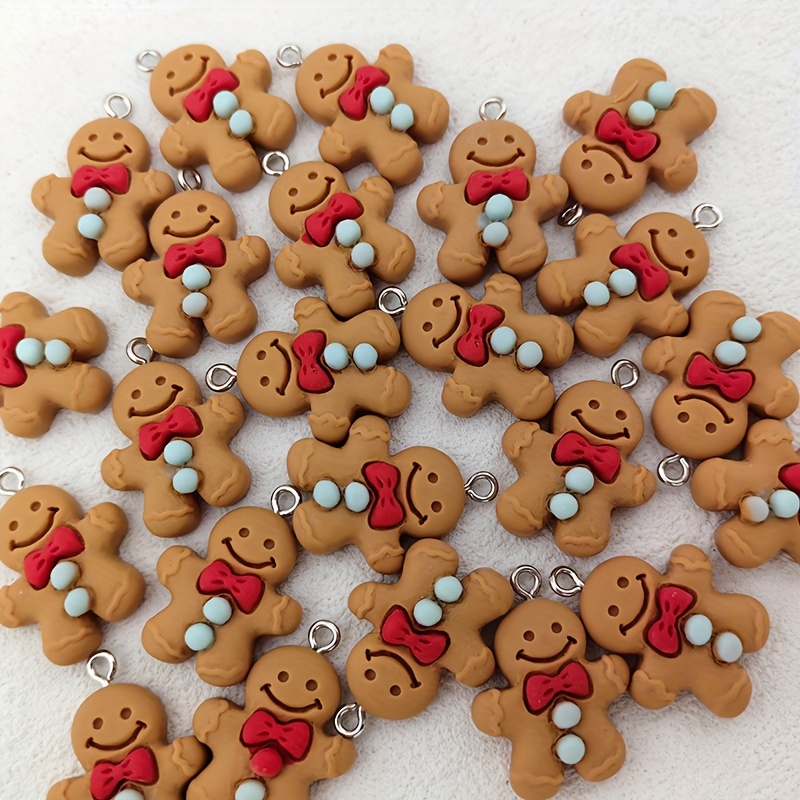 

10pcs Resin Gingerbread Man Charms Set For Diy Crafts, Festive Jewelry Making Accessories - Pendants For Bracelets, Keychains & Earrings