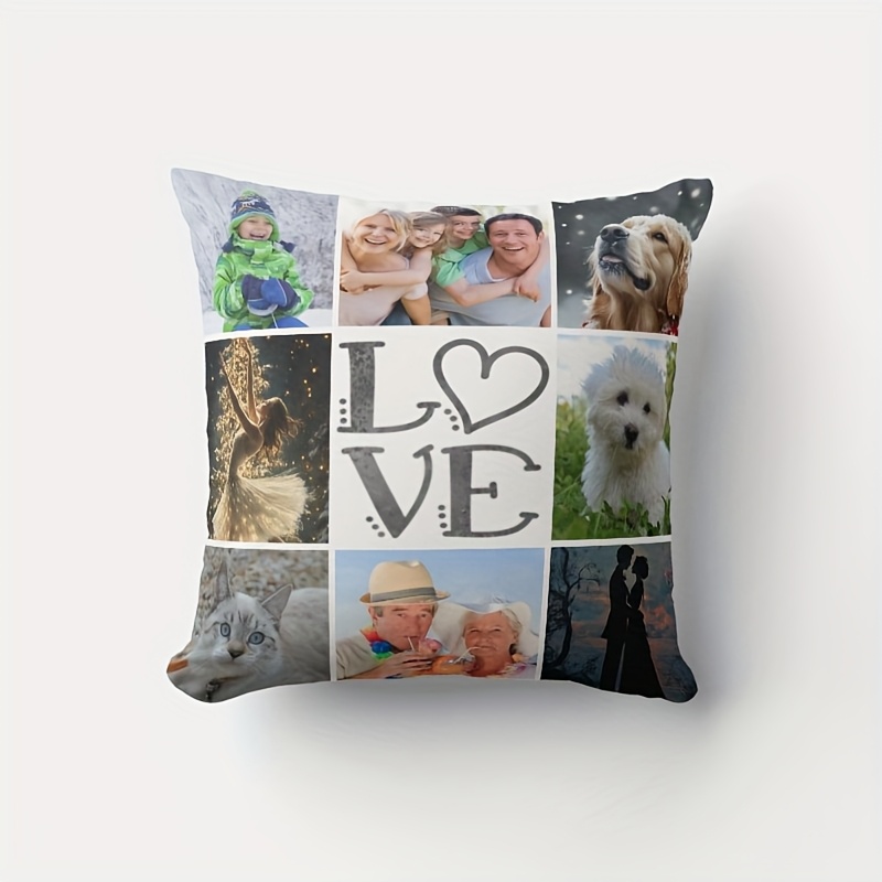 

1pc, -photo Collage Pillow Cover, Customizable Picture - Commemorative Custom 45.72x45.72cm Short Plush Throw Pillow, Personalized Custom Throw Pillow Give To Family (no Pillow )