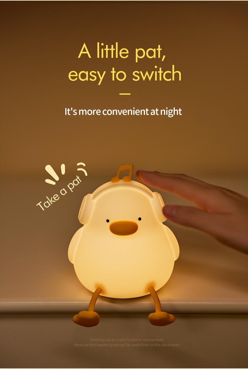 happy duck enjoy duck silicone night light smart patting light usb rechargeable   sleep   sensing atmosphere light three levels dimmable   room decoration christmas birthday gift animal cute duck light Product details 3