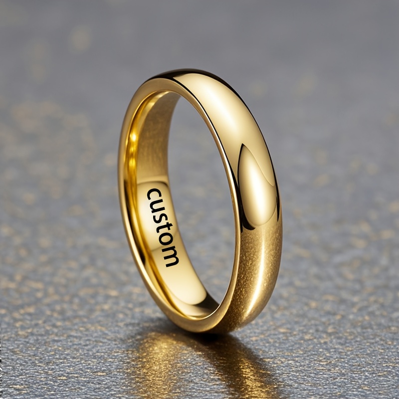 E-shop [Personalisiert] Gravierter Text Ring 18K Vergoldeneter Ring 4mm Breit Edelstahl Einfache Mode Schmuck Hochzeit Verlobung Herren- und Damen
