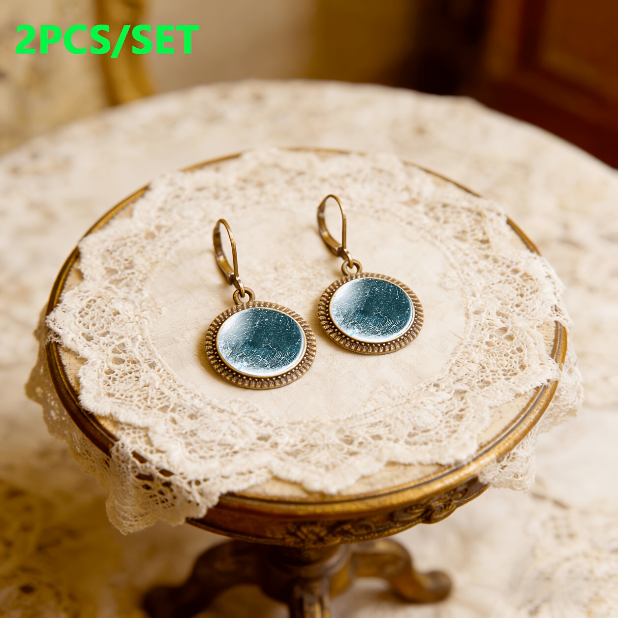 2pc Blue Abstract Art Pendant Earrings Set with Ear Hooks