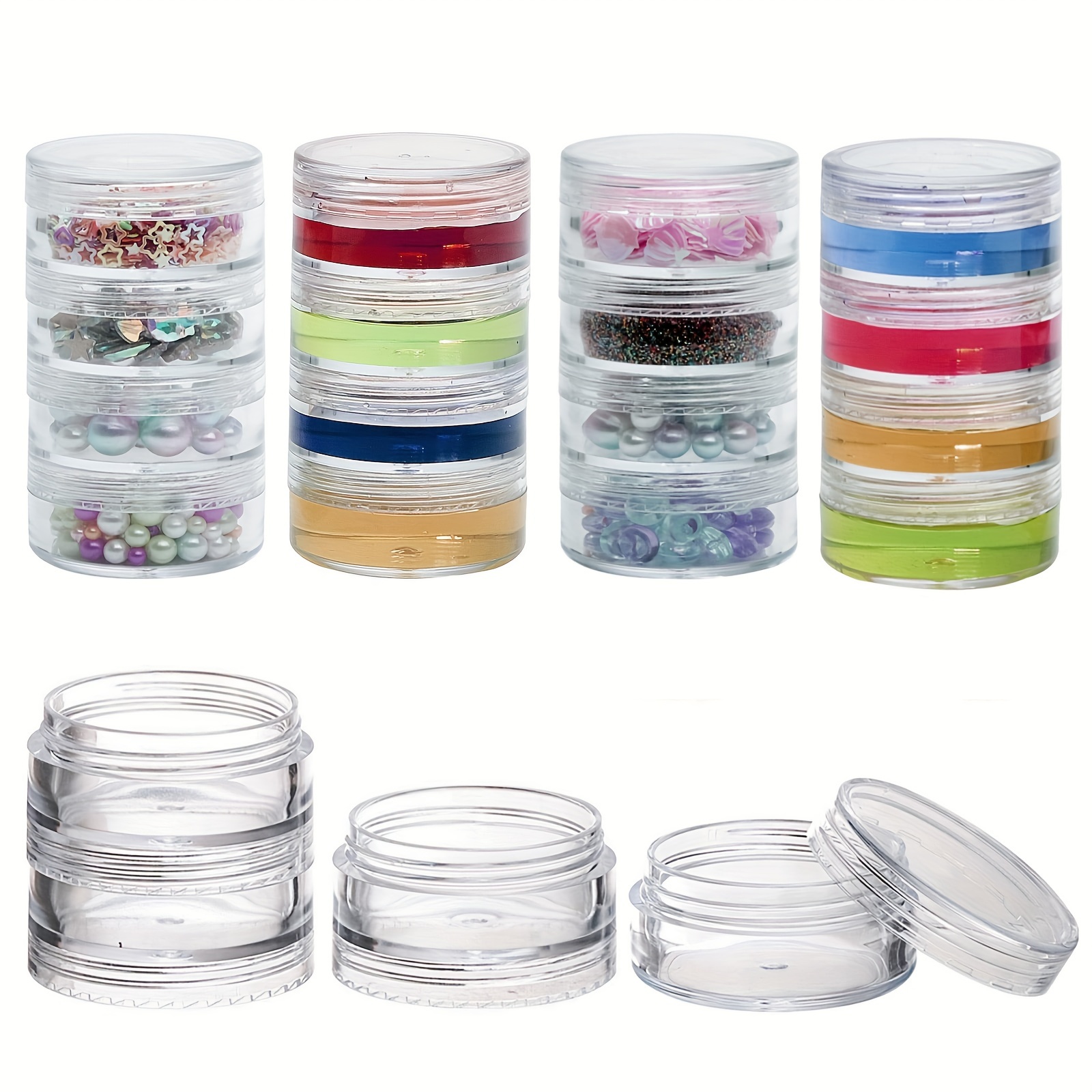 

50 Sets Clear Plastic Round Storage Jars With Lids - Multipurpose Mini Containers For Beads, Jewelry Making, Accessories, No Power Required