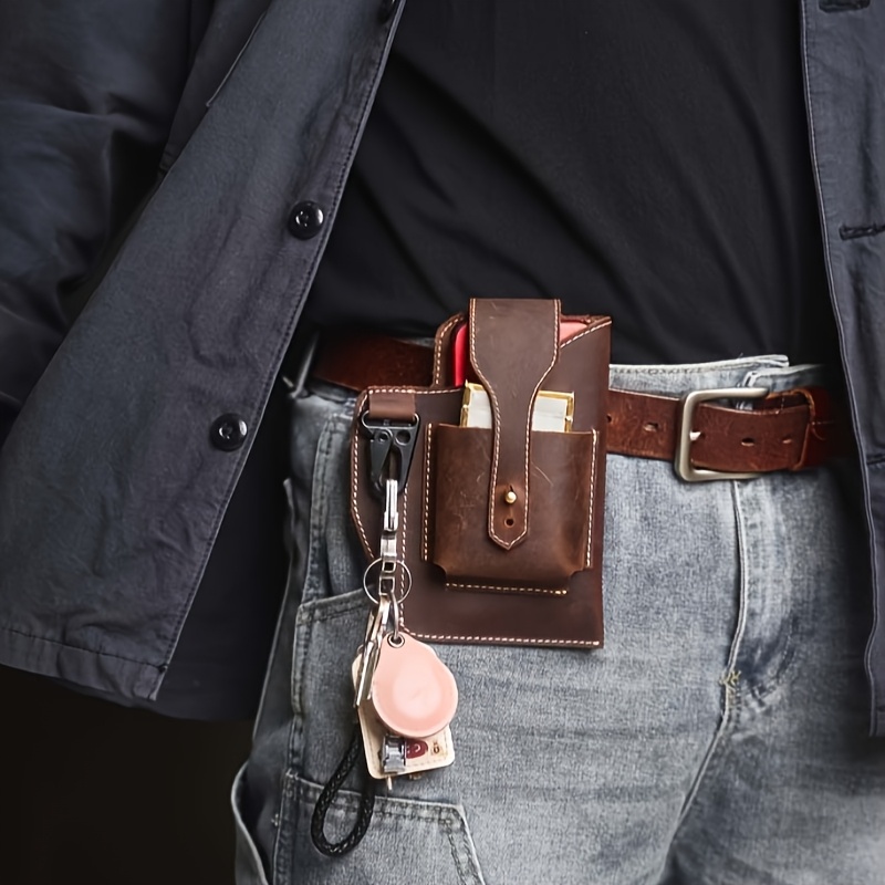 1pc *'S Genuine Leather Waist Bag Vintage Style Multi-Functional Fanny  Pack with Magnetic Closure, Coin Purse, Card Holder Phone Compart*t, Br