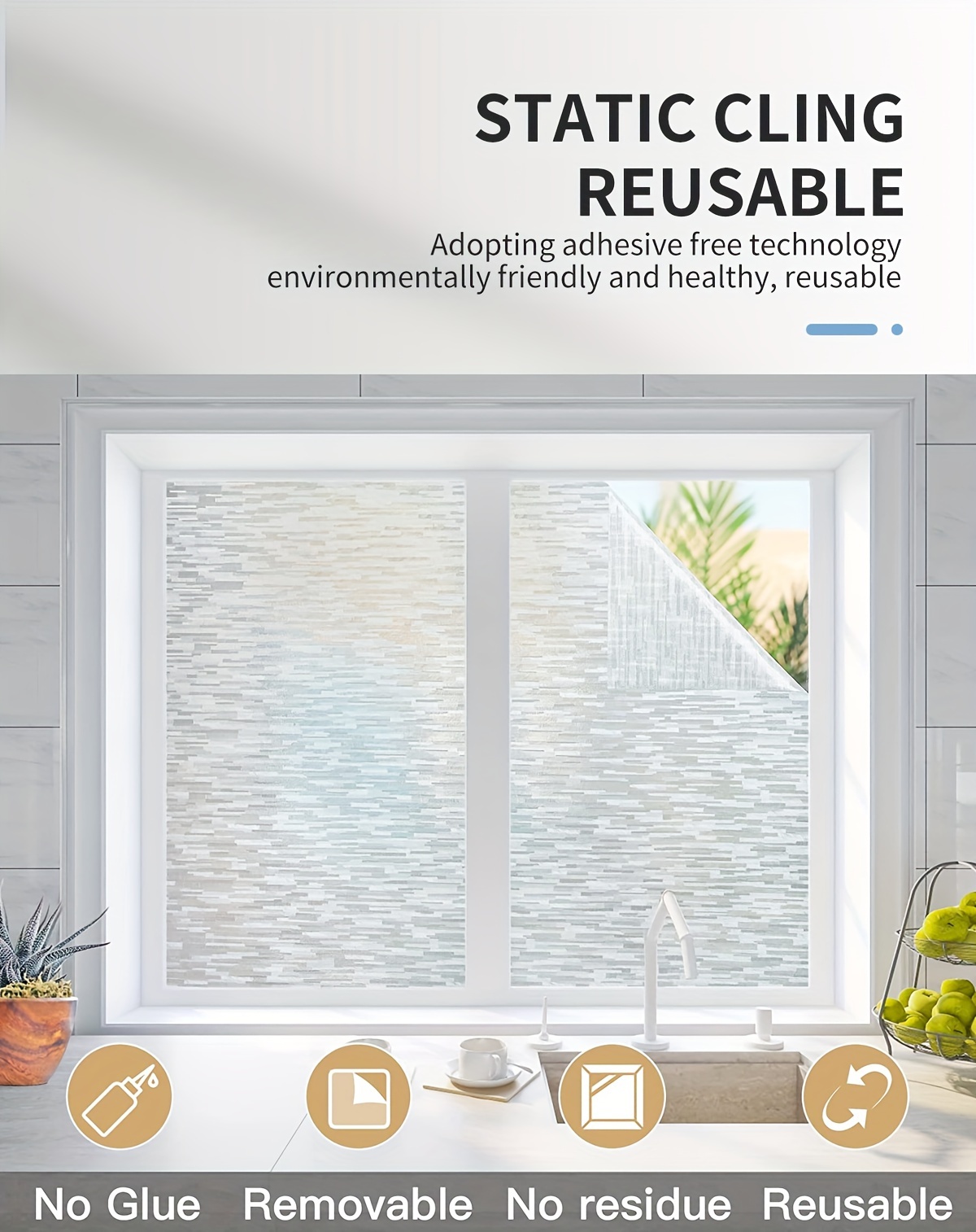   pvc window film static cling mounting   thickness privacy and light blocking heat insulation glass sticker for home bathroom and kitchen decoration 1 roll frosted texture static cling window film details 5