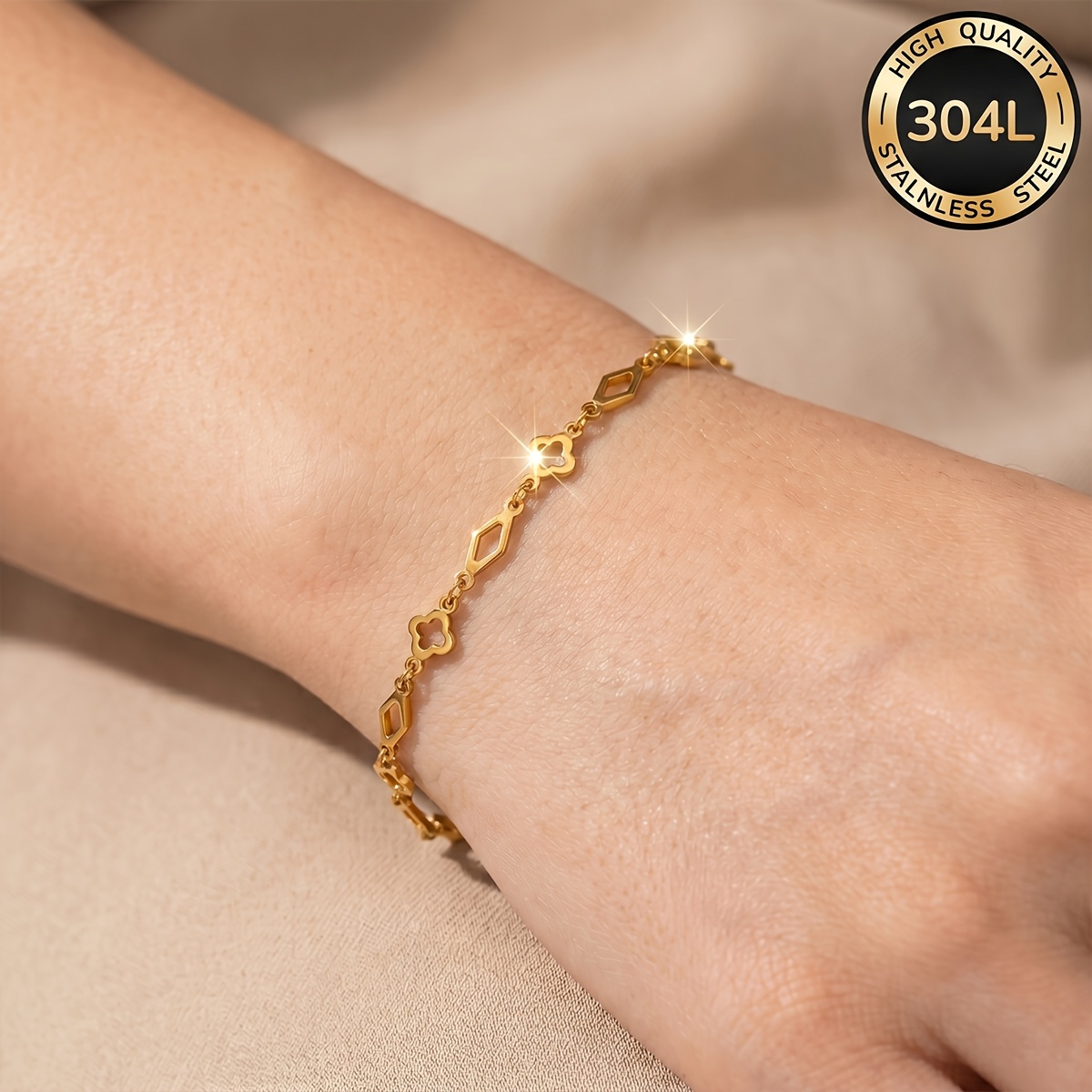 TEMU 304l Stainless Steel Gold-plated Women's Bracelet, Waterproof And Fade Resistant Women's Accessory, Fashionable And Elegant Women's Accessory,