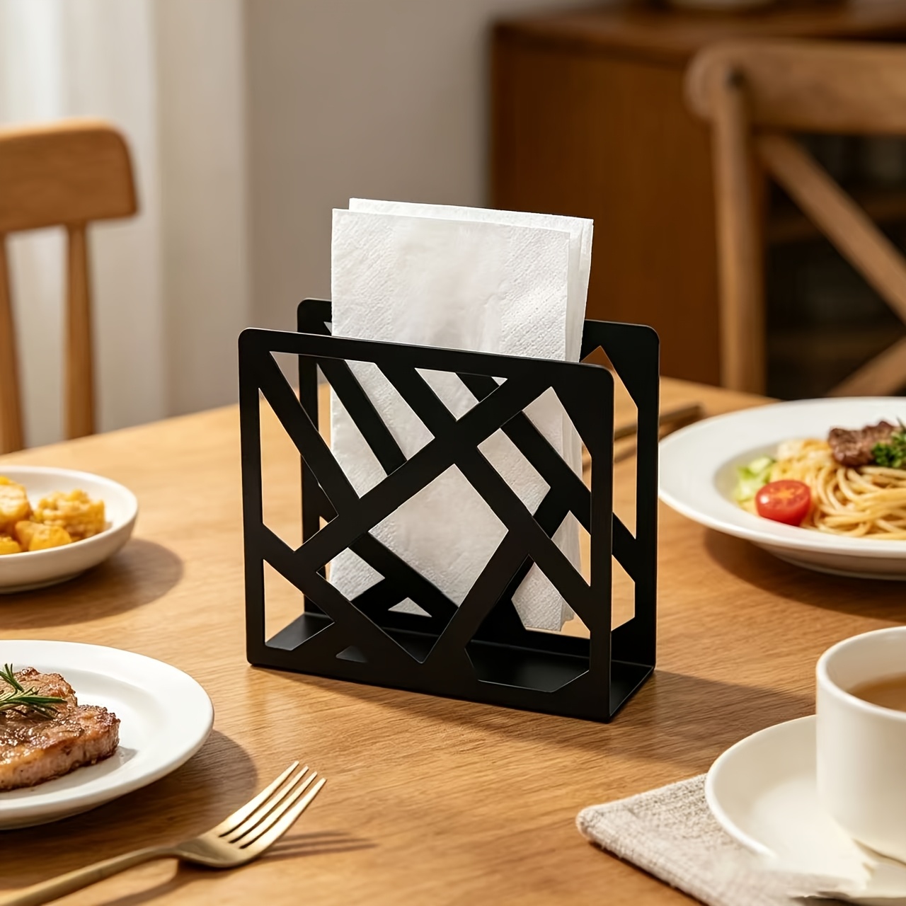 TEMU Heavy-duty Black Metal Napkin Holder, Sturdy Geometric Hollow Napkin Dispenser, Rustproof Tissue Organizer For Dining Room, Rv, Outdoor Picnic