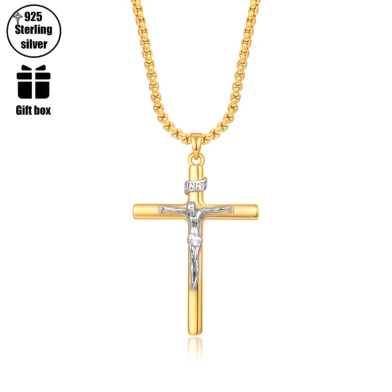 Image of 925 Silver Men's Pendant Necklace Cross Pendant Necklace Hip-hop Party Style Christmas Valentine's Day Ideal Holiday Gift Beautifully Packaged In Gift Boxes