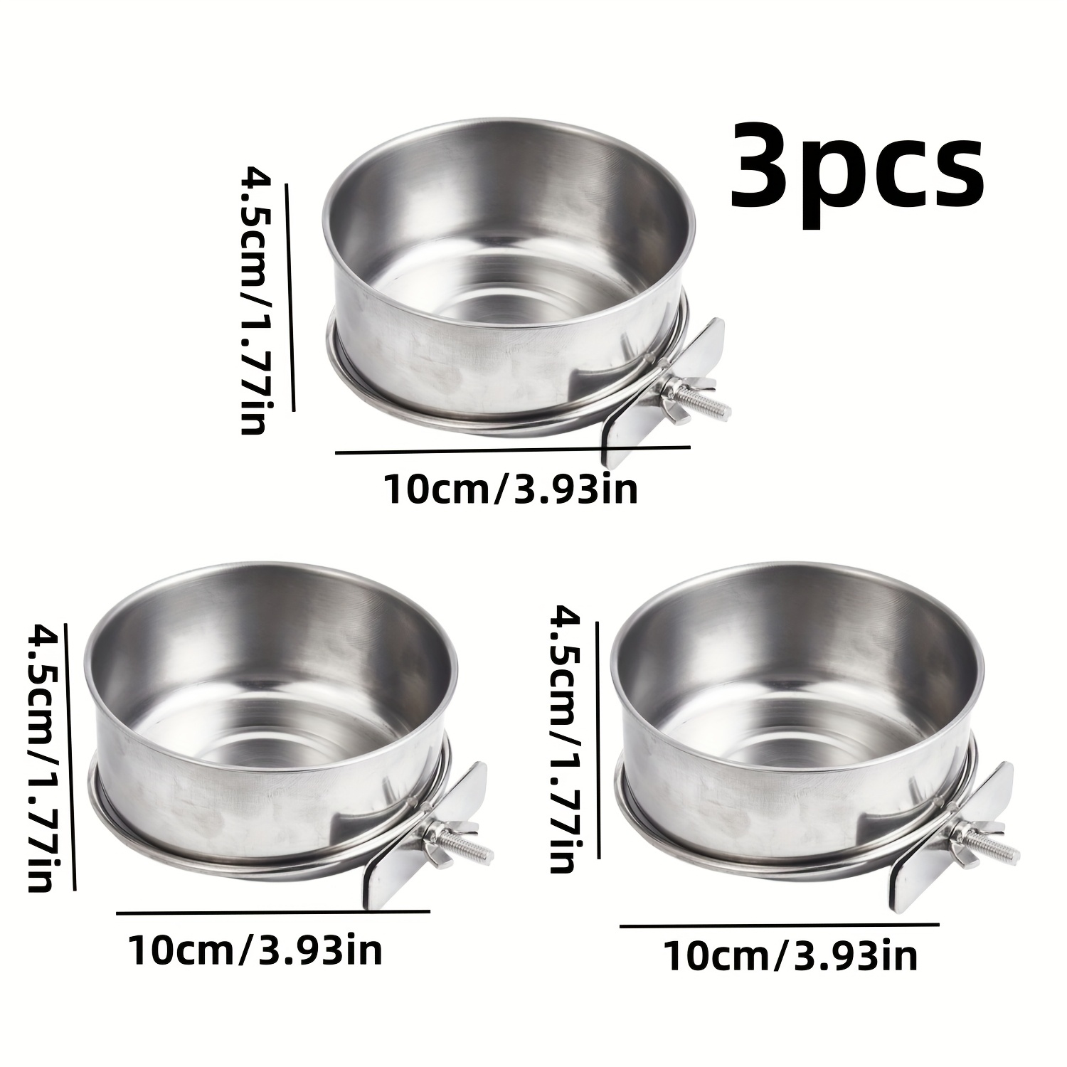 TEMU 3pcs Bird Feeder Waterer Stainless Steel Cup Feeding Bowl Lovebird Cockatiel Finch Feed Water Cup Hung Bird Cage Detachable Hamster Pet Feeding