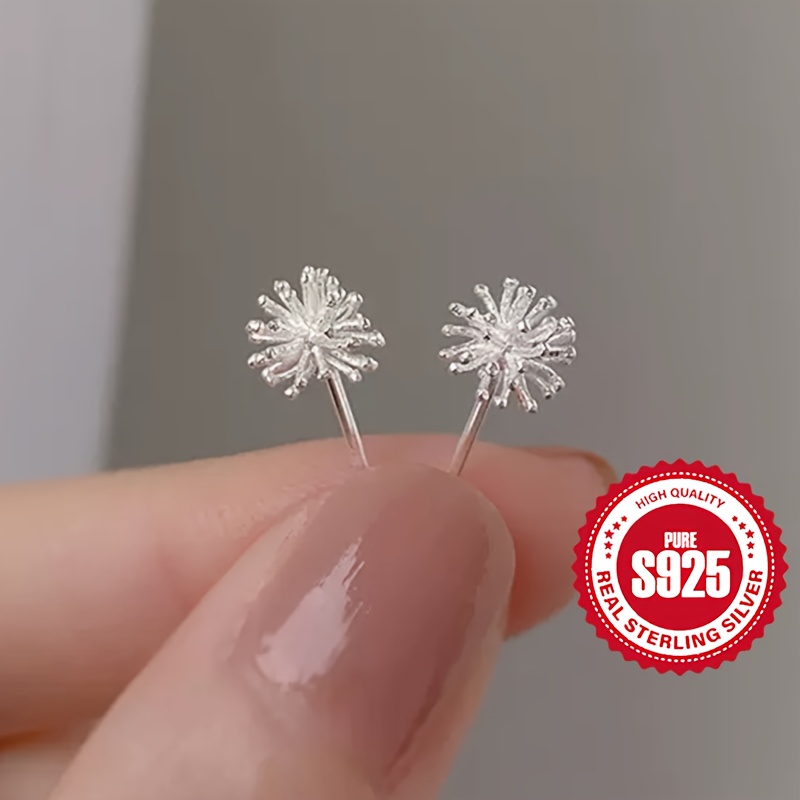 Women's 925 Silver Dandelion Core Stud Earrings, Hypoallergenic
