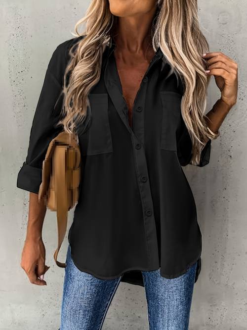 solid color button up long sleeve shirt for women