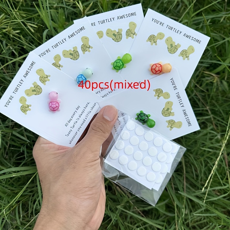 

40pcs Assorted Mini Turtle Hugs With Inspirational Cards - Family, Friends & Colleagues - Unique Pocket-sized Resin For Birthdays, Thank You Notes & Small