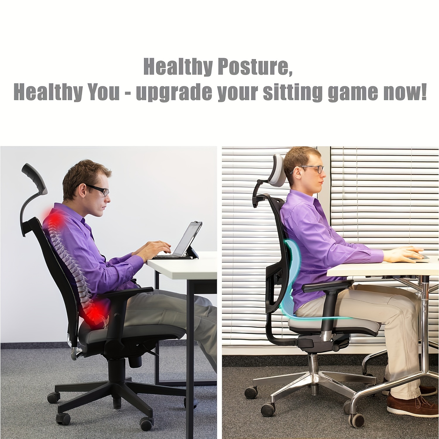 Ergonomic Lumbar Support Pillow For Office Chair - Posture Corrector, Back Pain Relief For Desk, Car, Floor