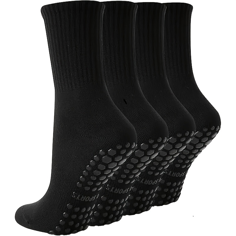 

2/4pcs Women's Mid-calf Non-slip Pilates & Yoga Socks - Solid Black, Knitted Polyester, Ideal For Hospital Workouts & Use, Hand Wash Only, Gym Socks