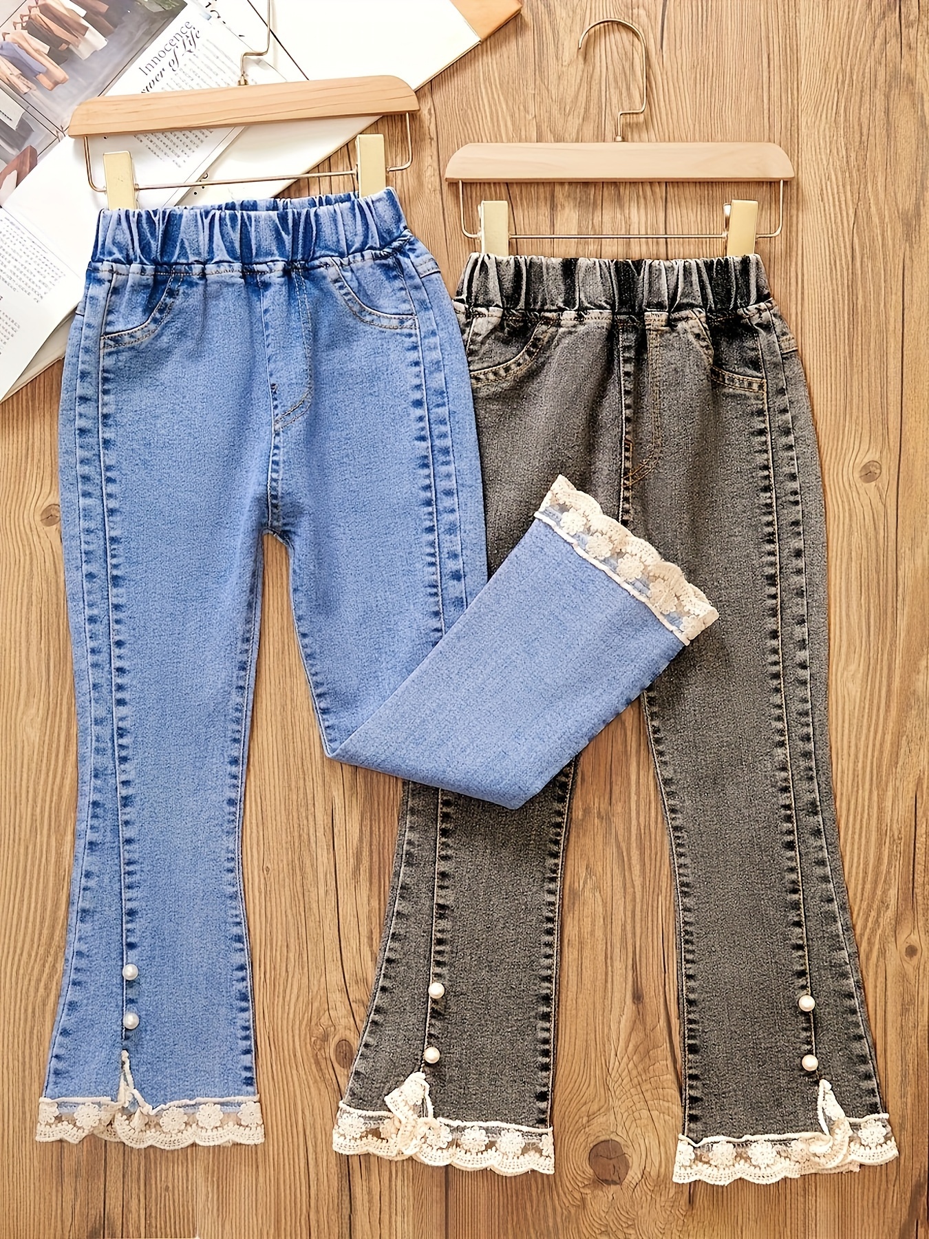 jeans niña encaje pantalones acampanados largos Temu Dominican