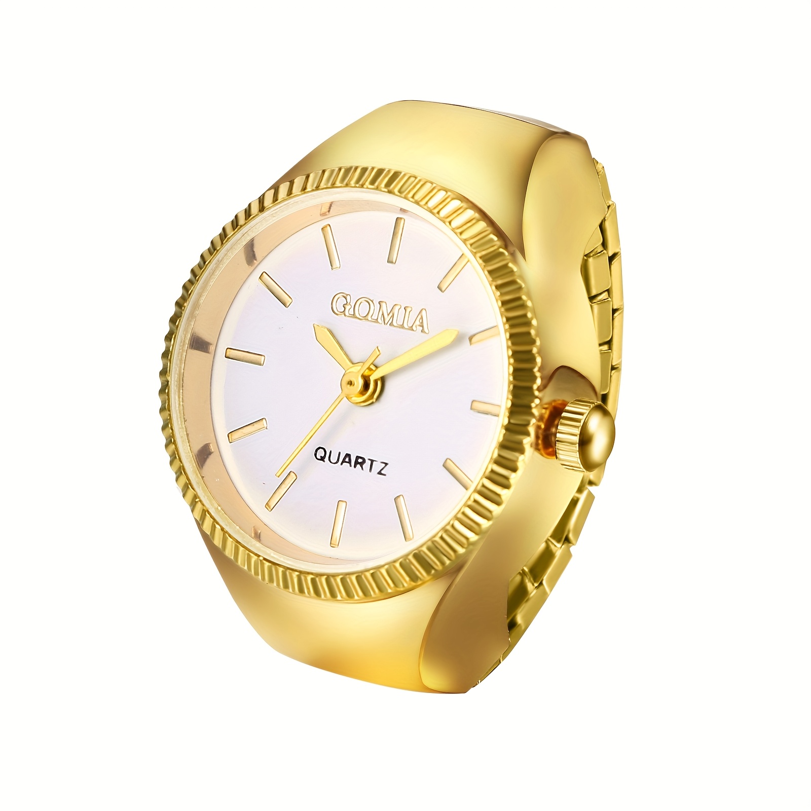 ladies ring   flexible stainless steel band finger watch decorative   quartz ring watch with bar scale suitable for home and work golden color 0