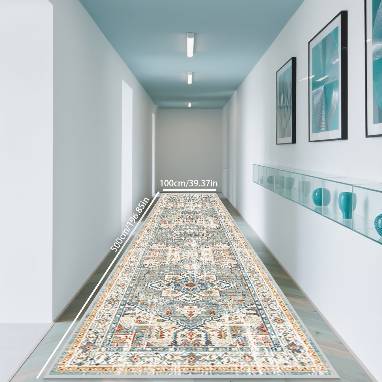 TEMU 1pc Moroccan Vintage Style Long Runner Carpet For Living Room And Hallway, Machine Washable Doormat For Balcony And Entrance, Soft And