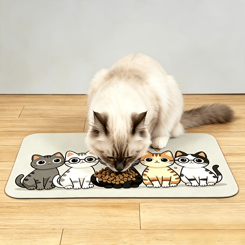 TEMU Huisdier Voer Mat, Anti-Spat, Absorberend, Makkelijk Schoon te Maken, Geschikt voor Honden en Katten Mat, Serie Leuke Huisdier Patronen, Wasbare