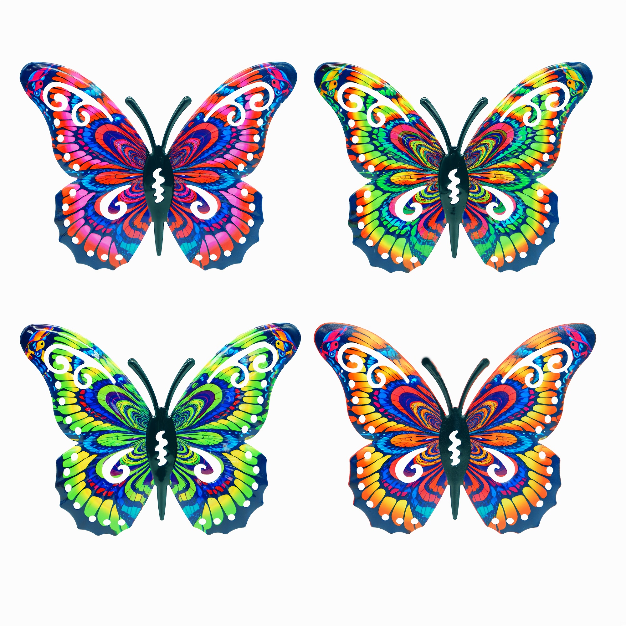 TEMU 4pcs Décoration Murale Papillon en Métal, Décorations de Jardin Colorées, Artisanat en Métal Intérieur et Extérieur, Points Forts - Idéal pour