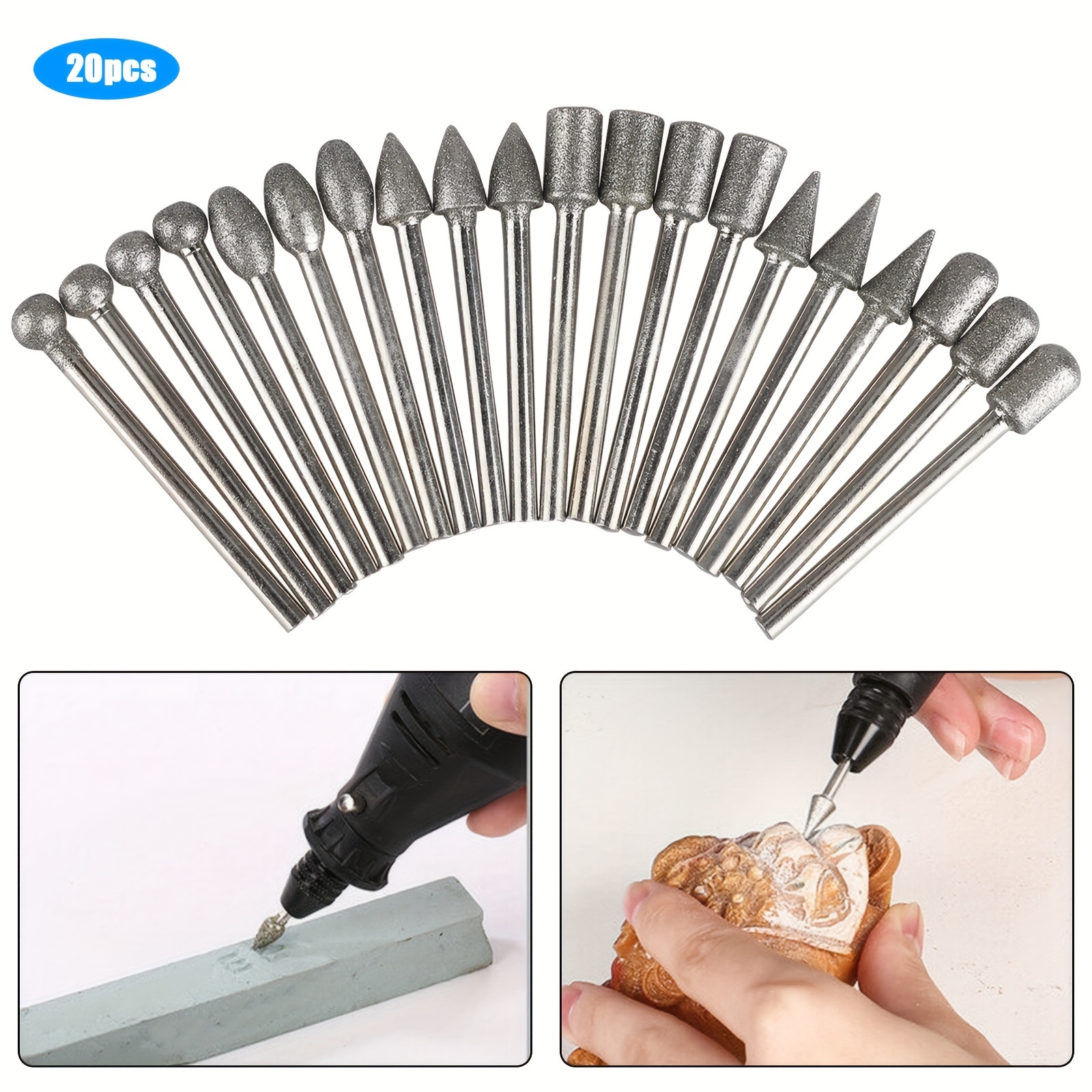 

20pcs Diamond Burr Bit Set, Tool Accessories, For Stone, , & , Polishing,