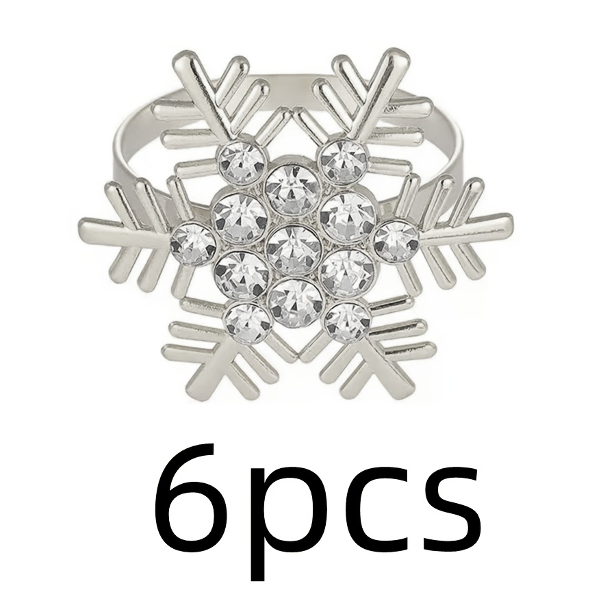 TEMU 6pcs Decorations Golden And Silvery Full Diamond Christmas Snowflake Napkin Ring