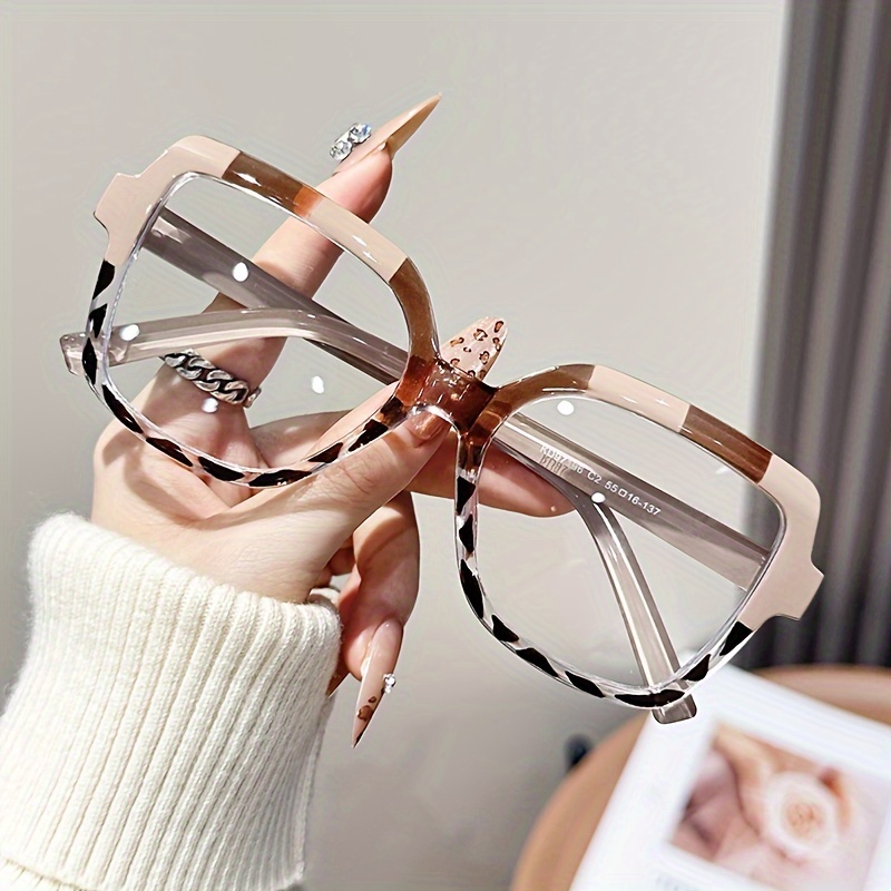 Image of New Square Frame Color-block Eyeglasses, Fashionable Instagram-style Flat-lens Glasses, Trendy Large-frame Eyewear
