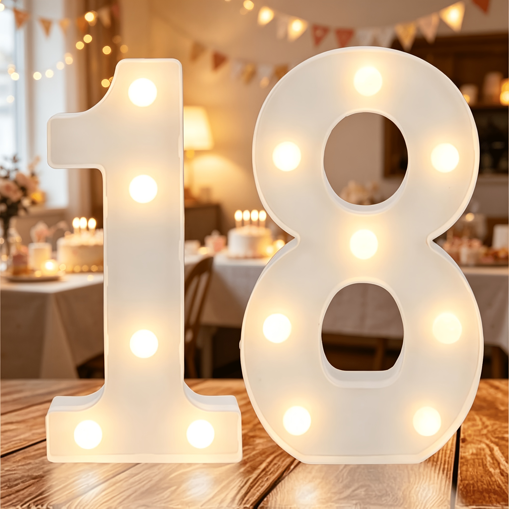 TEMU 2pcs, Warm White Led Lighting Digital 18th Anniversary Holiday Lighting Display, Suitable For Decoration For 18th Birthday Of Girls And Boys,