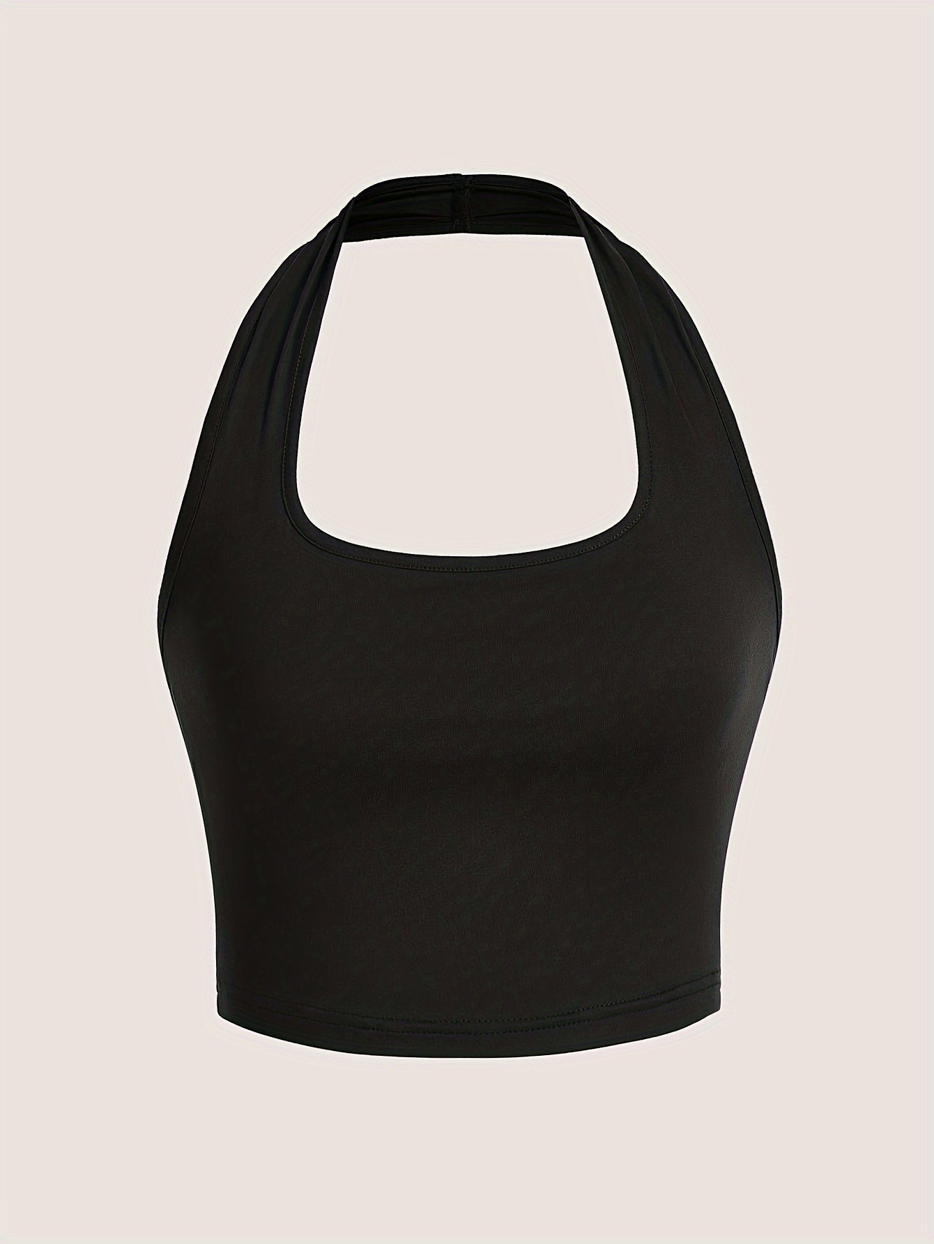 Women's White Halter Neck Sports Crop Top - Stretchy Breathable Backless Tank Top for Summer Workouts & Casual Wear, Machine Washable Sleeveless Shirt, Gym Apparel, Smooth Texture