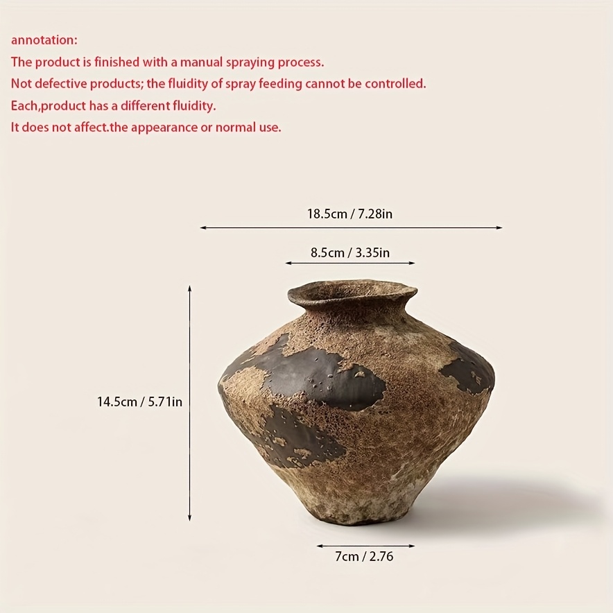 TEMU 1pc Oriental Zen Handcrafted Ceramic Vase, - Vintage Style, Distressed Texture, Mottled Surface, Minimalist Aesthetic, Ideal For Tea Room, B&b,