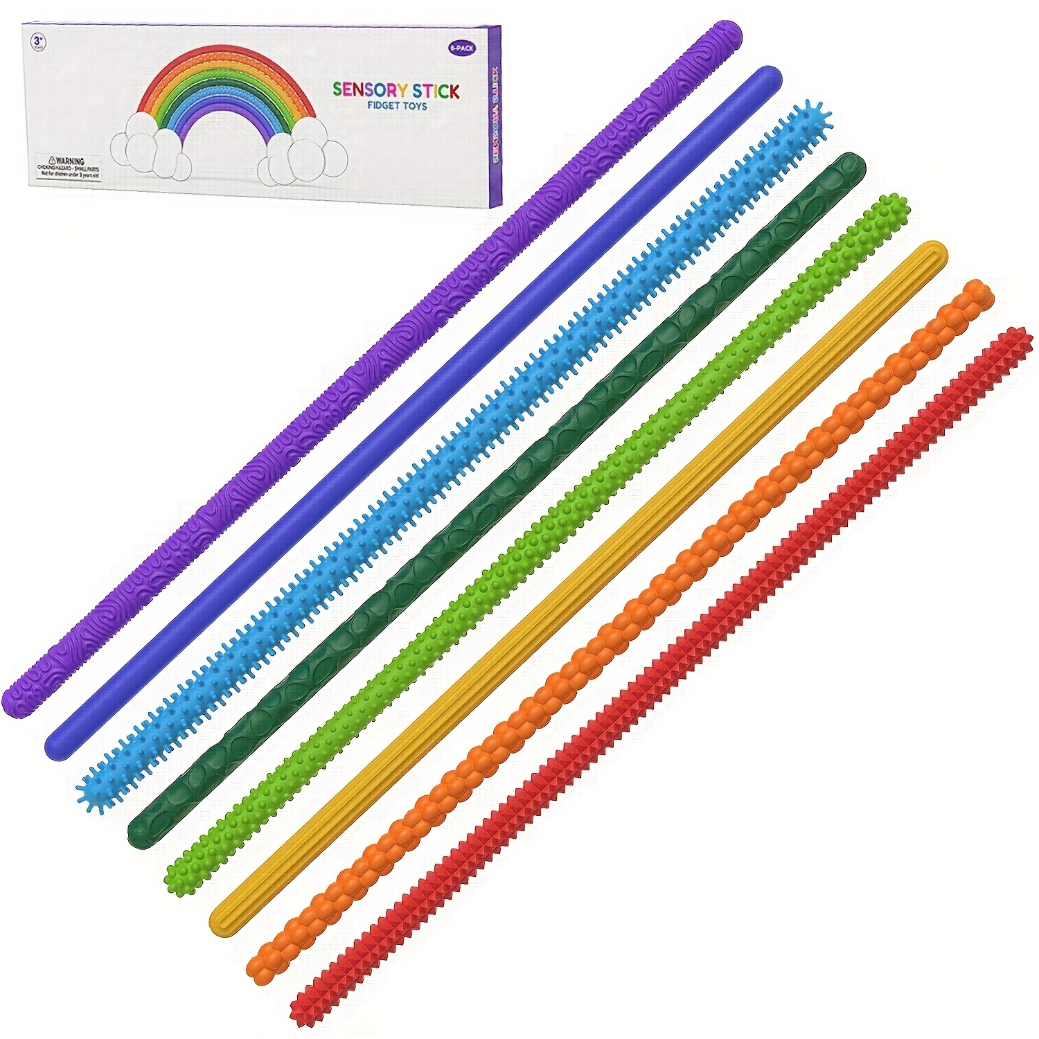 Image of Sensory Sticks Toys For Kids & Adults, 8 Pack Textured Sensory Toys, Classroom & Travel