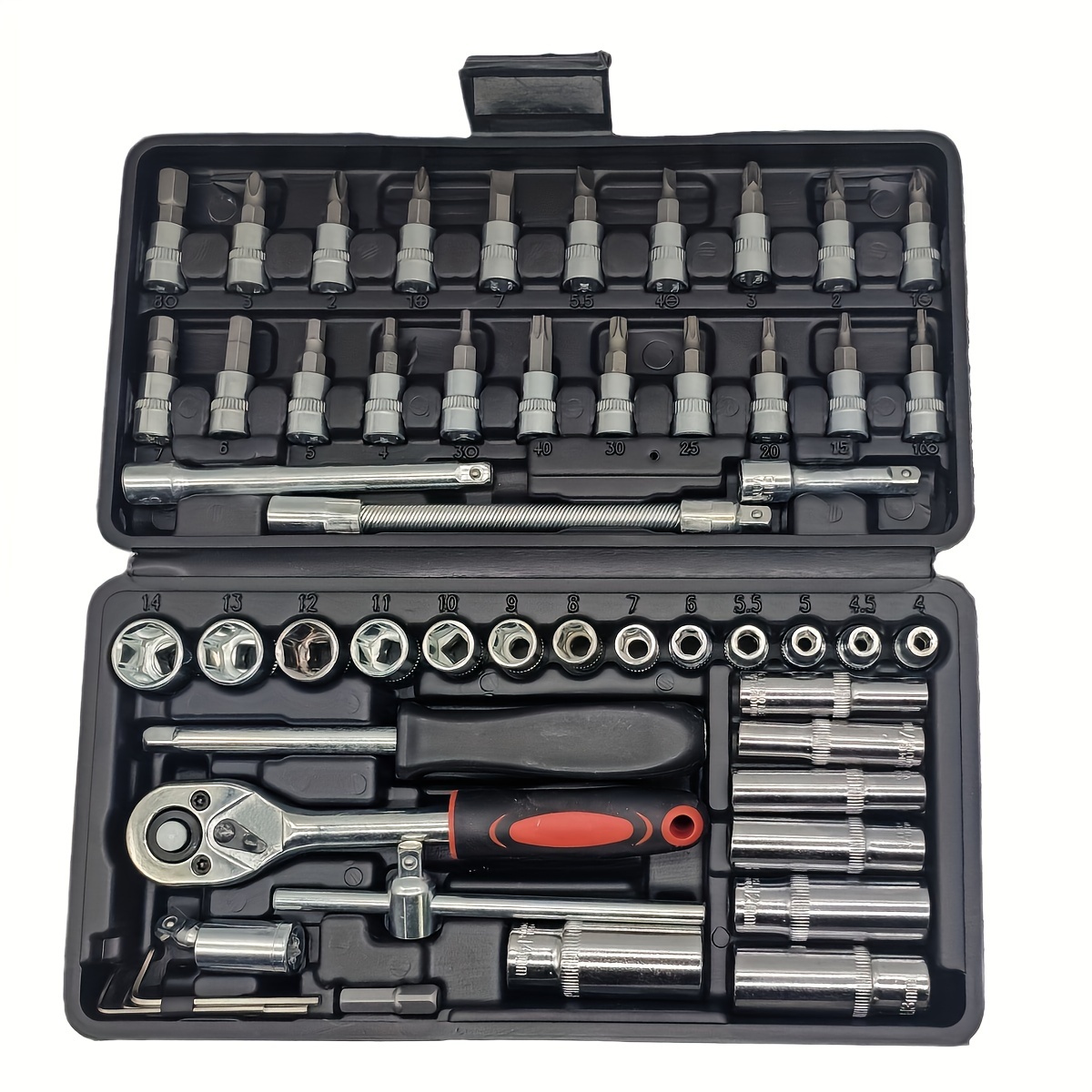 

53pcs, 1/4 Inch Drive Socket Ratchet Wrench Set, With Bit Socket Set Metric And Extension Bar For Auto Repairing And Household, With Storage Case