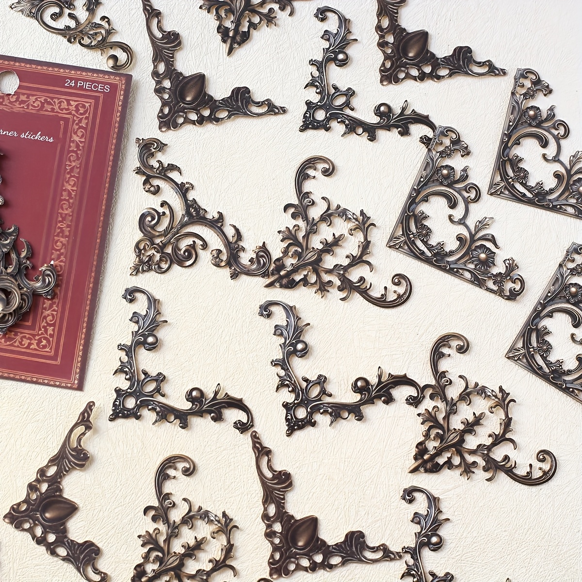 Image of 3 Packs/1 Packs Corner Sticker Hollow Out Baroque Sticker 24/72pcs Vintage Corner Stickers For Junk Journal Scrapbooking Background Decorative Stationery Supplies Material Label