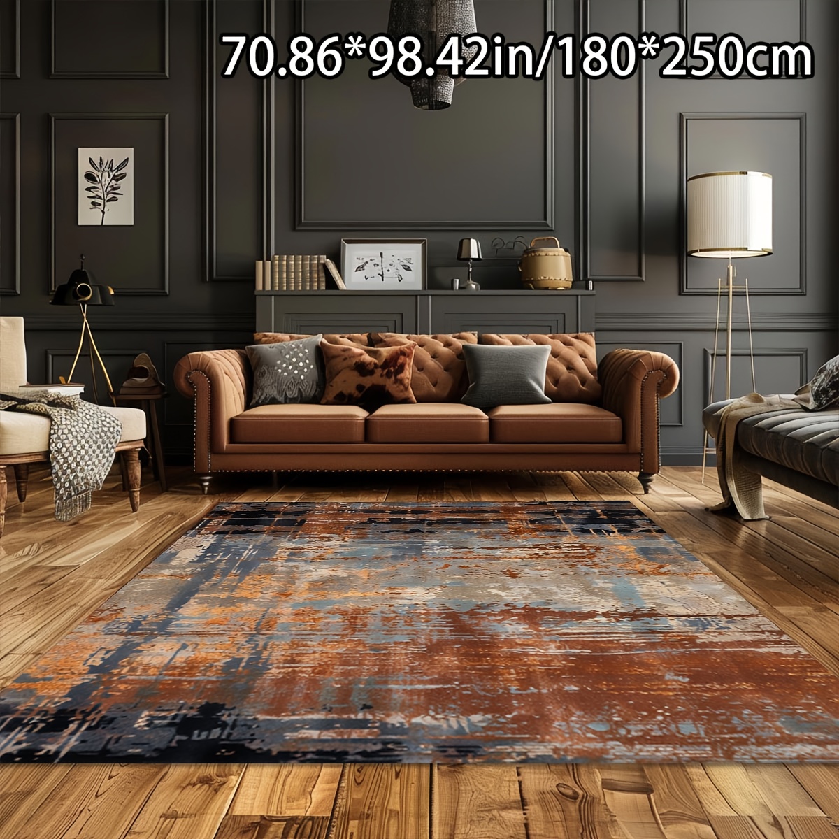 TEMU Adsuvan Brown Textured Area Mat - 78.74x118.11 Inch, Machine Washable Polyester Fiber, Rectangular Room, Bedroom, Or Office Decor, Perfect For