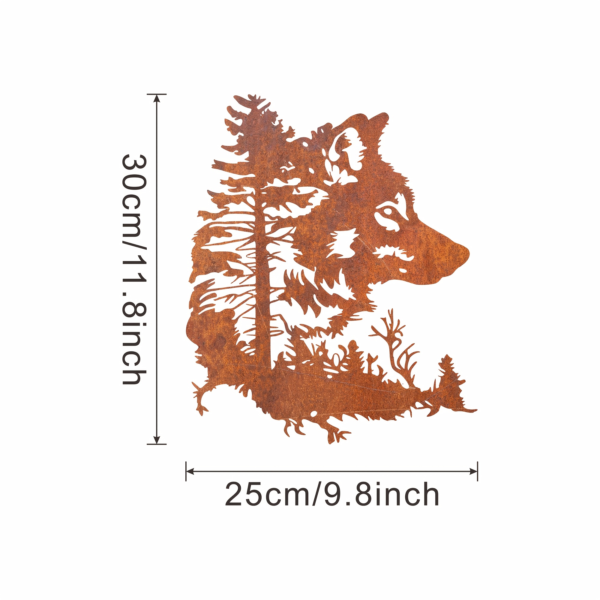 E-shop 【2D Flat】 [2D Flat] Rostfarbene Metall Wolf Kopf Wald Wanddekoration Statue, Tierdekoration für Naturliebhaber, Rostfarbene Eisen Wolf Kopf