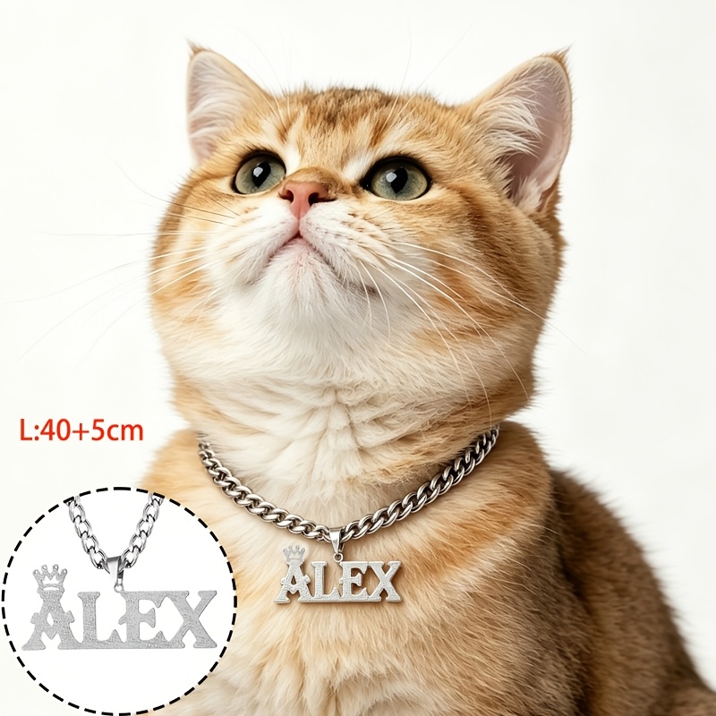 TEMU Custom Cat And Dog Name Necklace Stainless Steel Frosted Additions Pet Personalized Id Tag Universal Additions Pet Id Anti-lost Unique Gift For