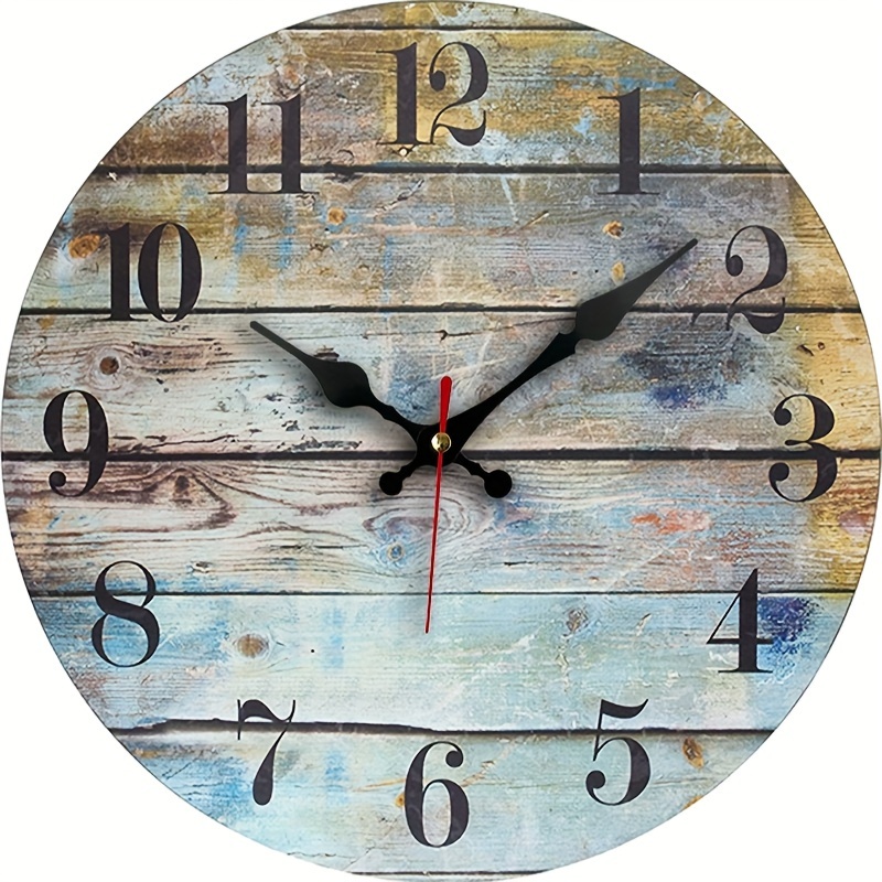 TEMU Horloge Murale Silencieuse à Quartz d'Inspiration Vintage avec Design Grain de Bois - Fonctionne sur Piles, Parfaite pour la Décoration de