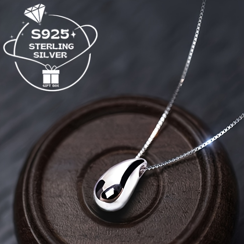 S925 Sterling Silver Droplet Shaped Pendant Necklace