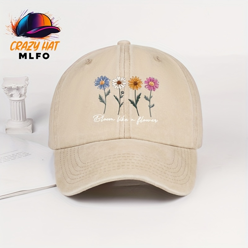 Image of Adorable Vintage-style Baseball Cap Featuring Floral And Letter Designs, Perfect For Like Shopping, Beach Parties, And Music Festivals. It , Is Breathable, Adjustable In Size, And In Colors