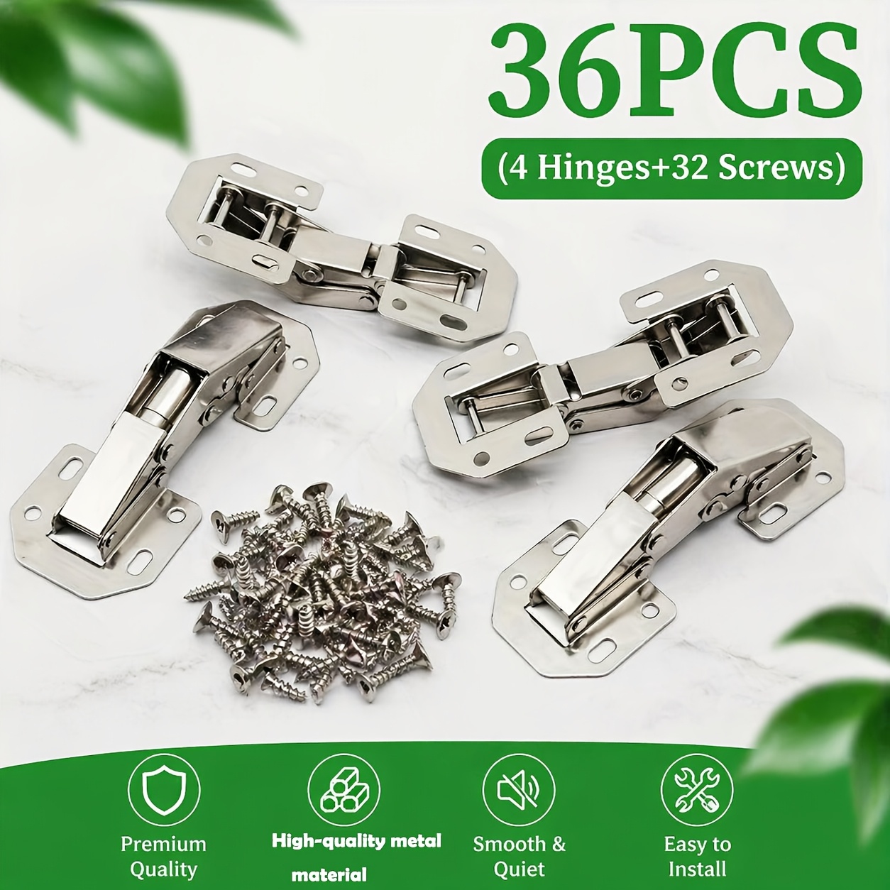 Image of 36pcs(4 Hinges+32 Screws) 3 Inch Silent Concealed Cabinet Hinges With 32 Screws, No-drill Invisible Frameless Hinges For Kitchen Cupboard Furniture Diy Hardware
