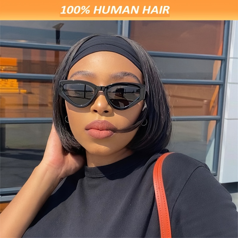 

Easy-wear Glueless Bob Wig With Headband - 150% Density Straight Remy Human Hair, Beginner-friendly Headband Wig Headband Wigs For Women