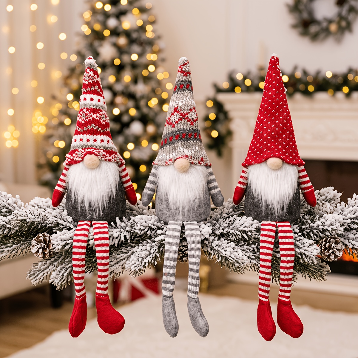 TEMU Collectible Figurines Christmas Gnome Doll Decoration Nordic Style Long-legged Faceless Old Man Decoration Christmas Decorations Are Very