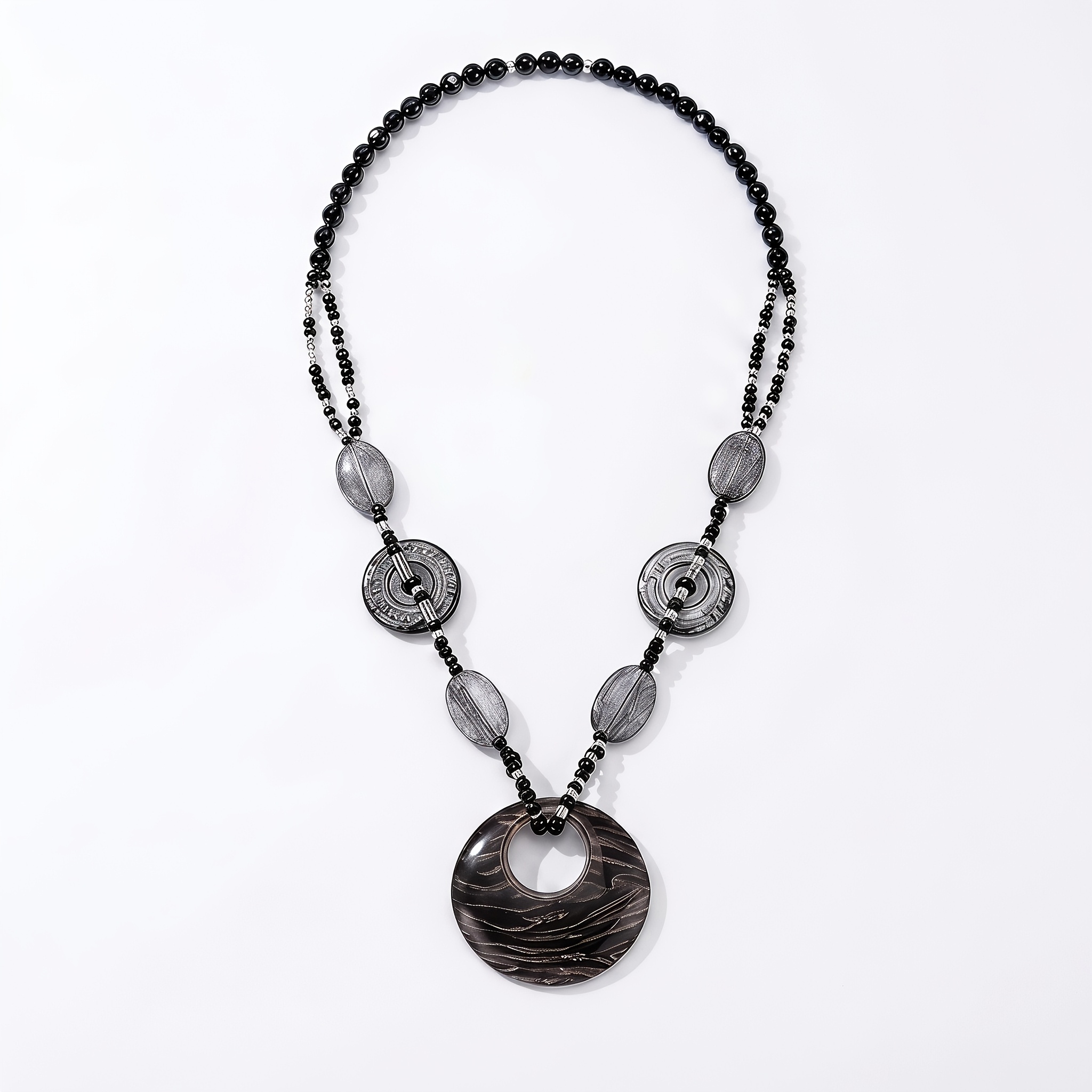 TEMU 1pc - Elegant Bohemian Style Open Circular Geometric Beaded Long Necklace. Suitable For Women To Wear During Daily , , , Or At A Party. An Ideal