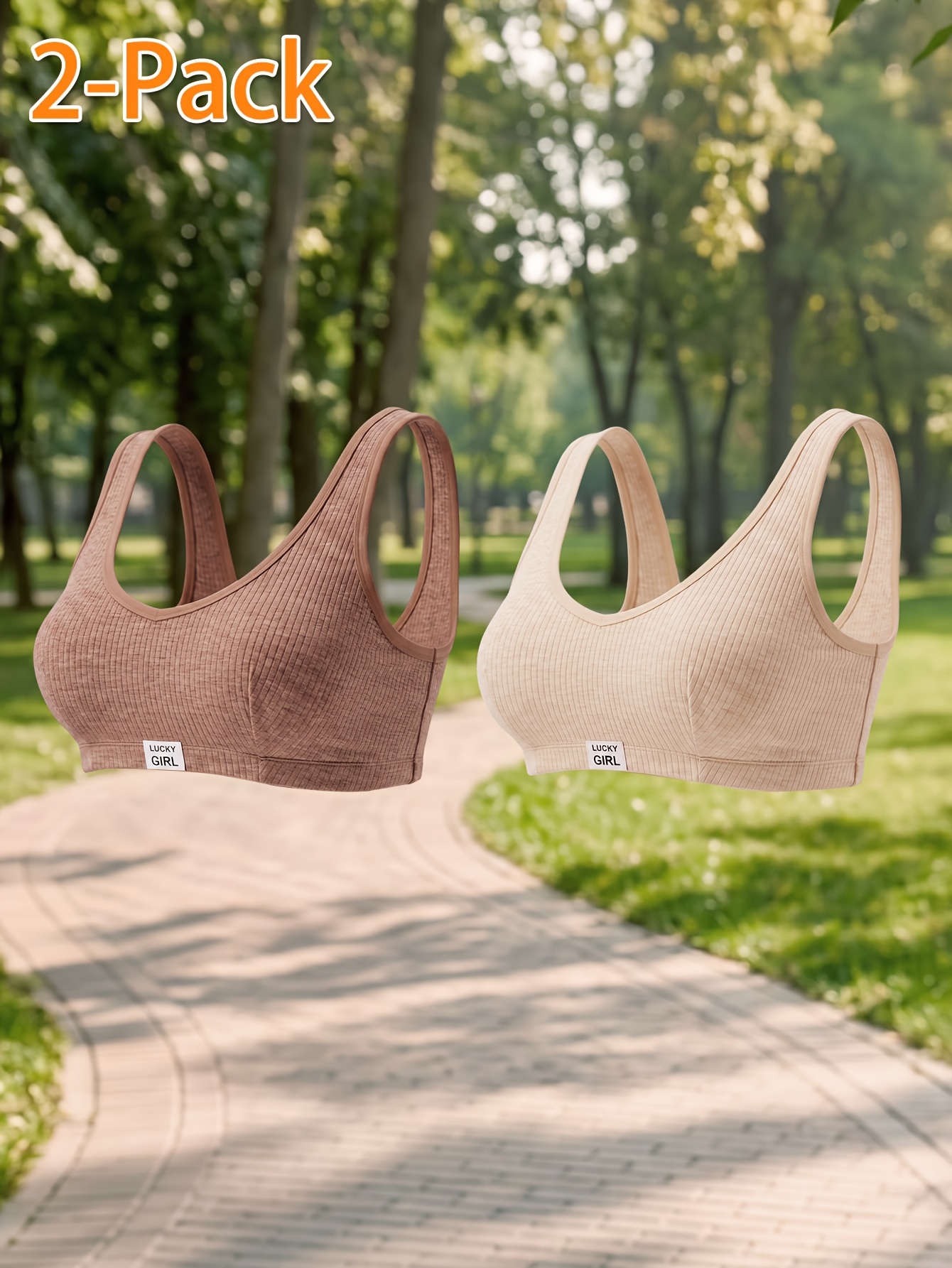 Women's 2pc Wide-Strap Wireless Ribbed Bra Set