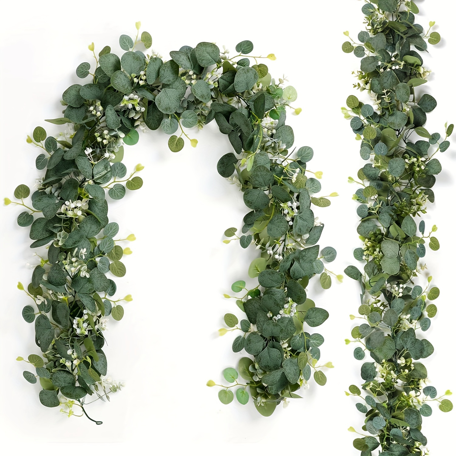 1pc 70inch 5 9ft white flower eucalyptus garland eucalyptus leaves gypsophila garland artificial greenery vine suitable for mothers day background arrangement baby shower wedding party mantle decor scene decor home decor