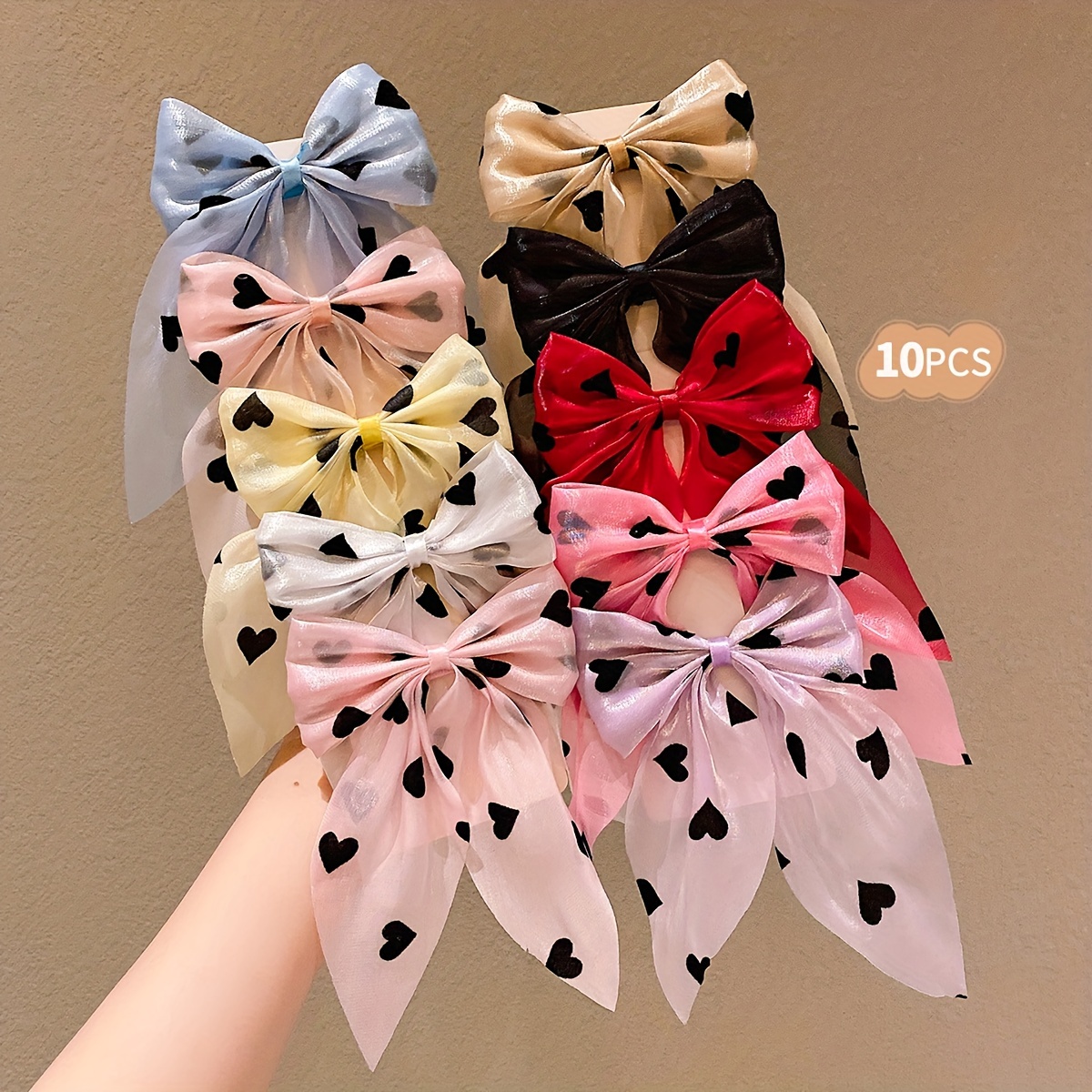 TEMU Lemon 10pcs Cute Bow Hair Clips For Girls - Sweet & Adorable, Colors, Polyester, Lemon Love