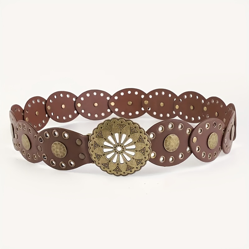 Image of 1pc Carved Fashion Women's Waist-cinching Belt, Hollow Decorative Belt, Retro Western Cowboy Style