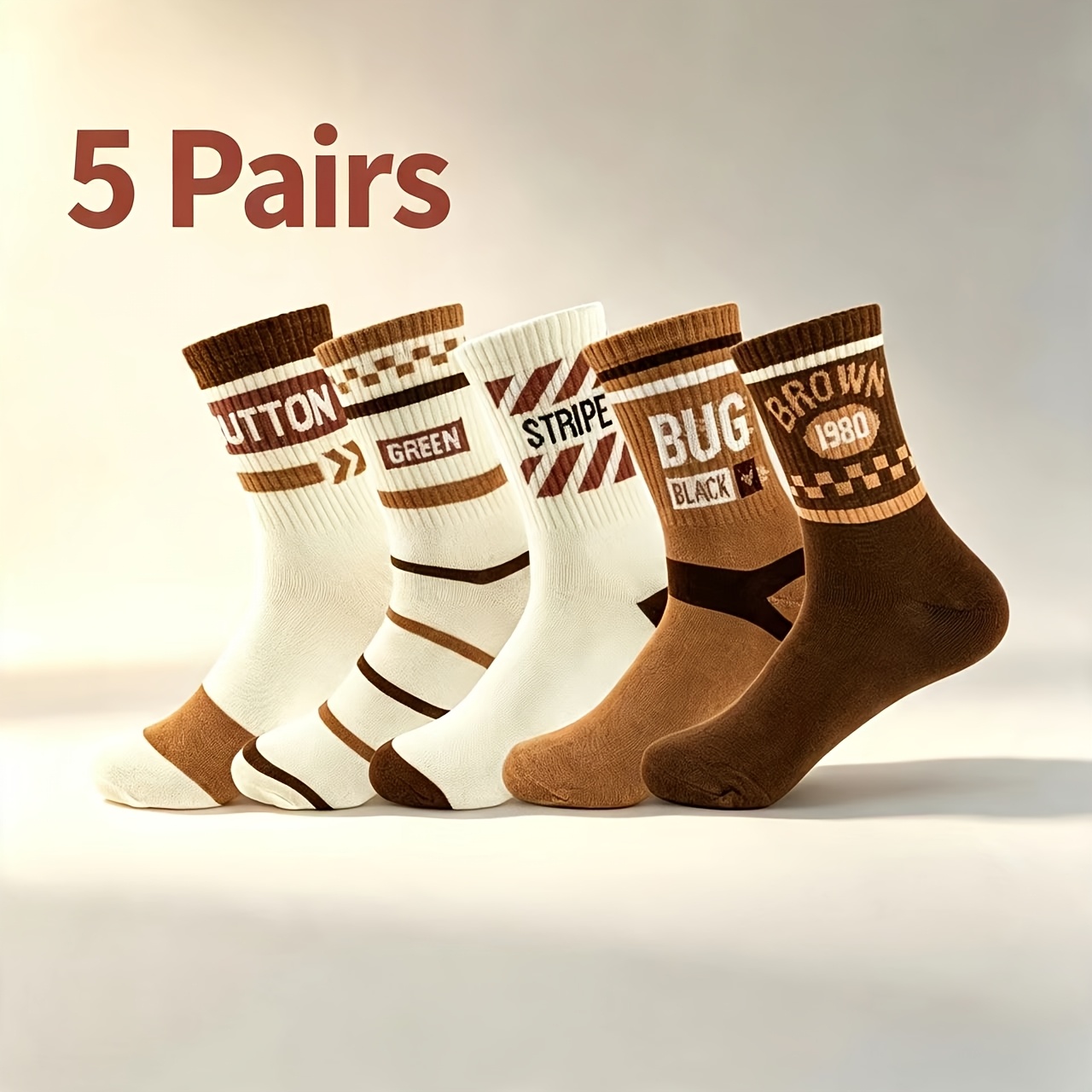 5-pair Spring Autumn Casual Warm Unisex Mid-calf Socks