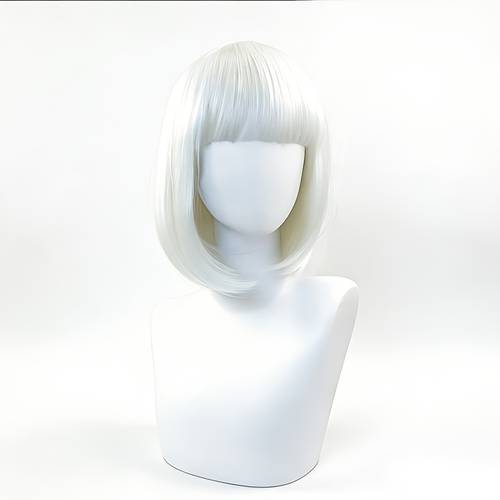 womens short straight hair wig white wavy fits for all heat resistant synthetic fiber suitable for daily use and dressing in for a and stable fit suitable for all light beige tones and occasions cosplay additions